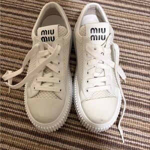 Miu Miu White Lace-Up Sneakers